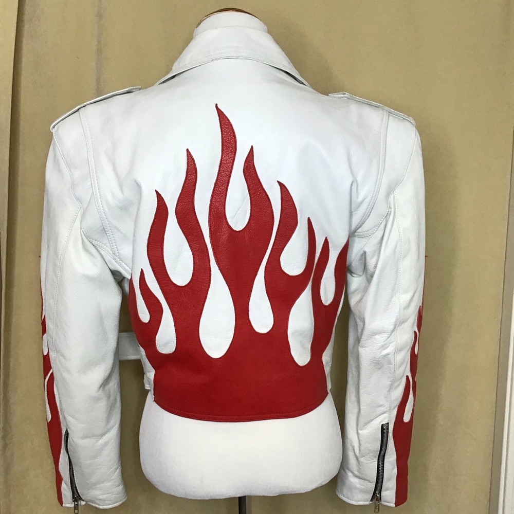 London Leatherwear NYC leather white/red women’s L - Picture 2 of 8